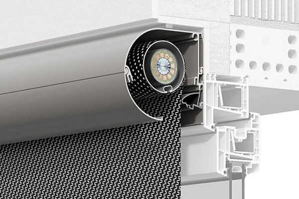Technisch detail van oprolmechanisme voor buitenscreens van VABO